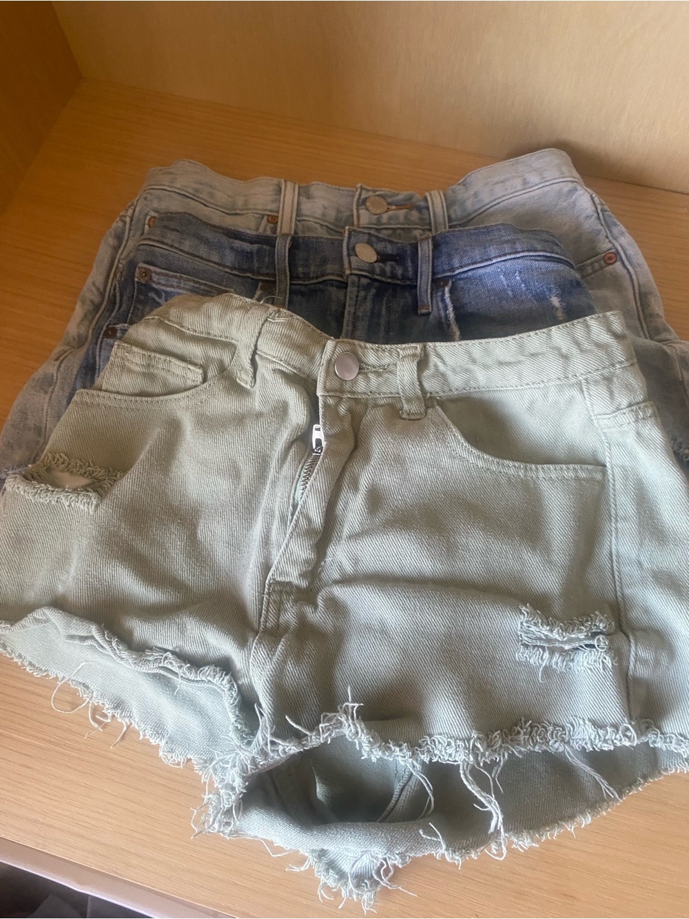 Denim Forum Olive Green Distressed High-Rise Jean Shorts